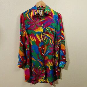 NWOT Violet Sky Button Up Shirt Cover Up‎ Boho Artsy Vibrant Tropical Size M